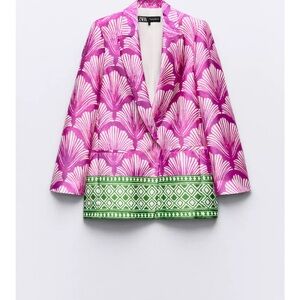 Zara Pink and Green satinPatterned Women's Jacket